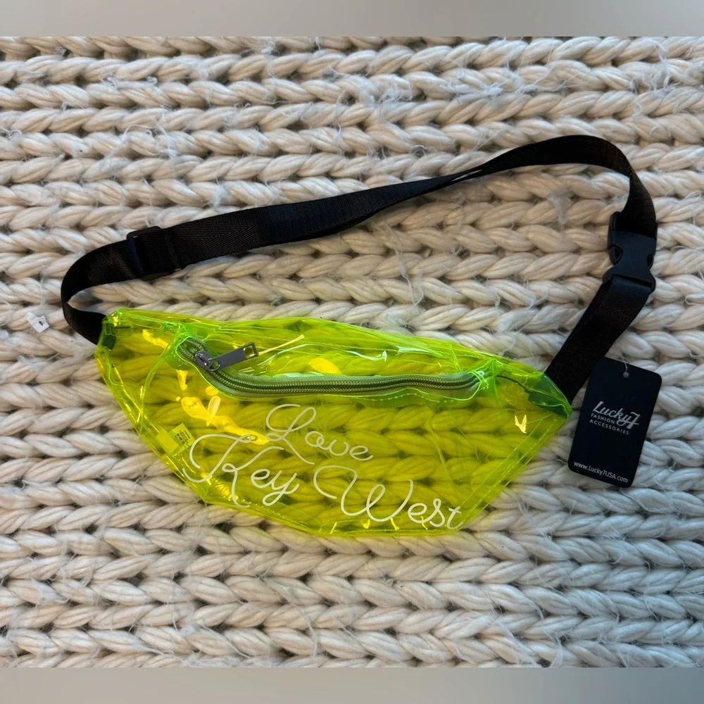 NWT Lucky 7 Brand Neon Yellow “Love key west” belt bag - never used